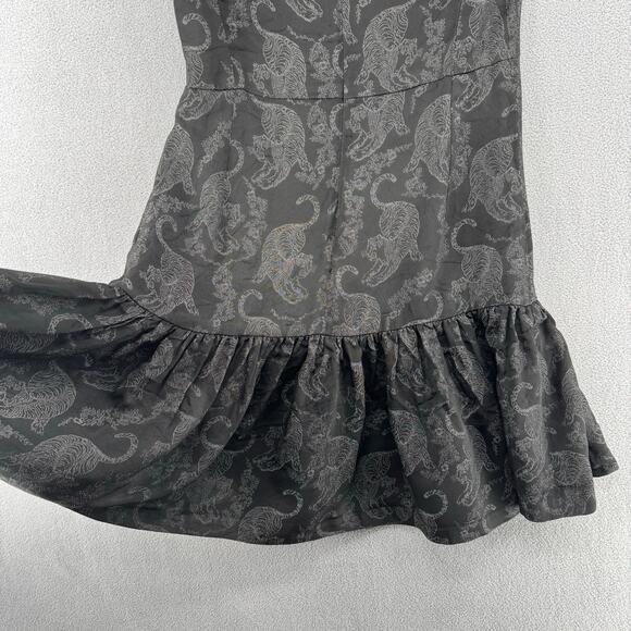 Sandro Paris Ruffle Hem Mini Dress Womens 1 Black Tiger Print Short Sleeve - Picture 6 of 16